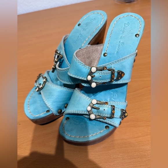 Diego di Lucca Teal Platform Mules with Strappy Design - Picture 9 of 9